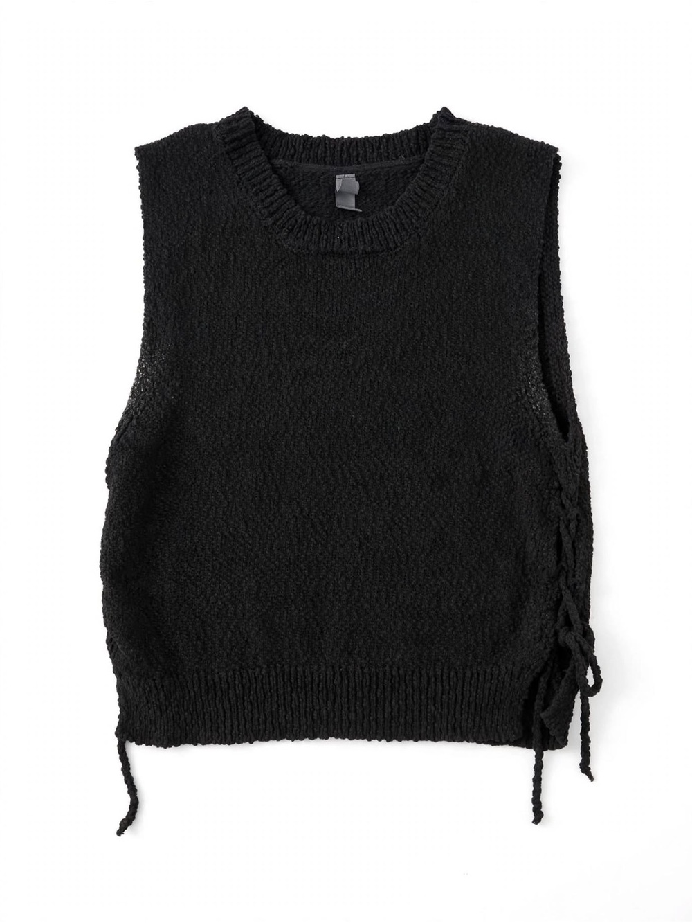 Alya Black Sleeveless Crewneck Sweater Vest with Side Ties